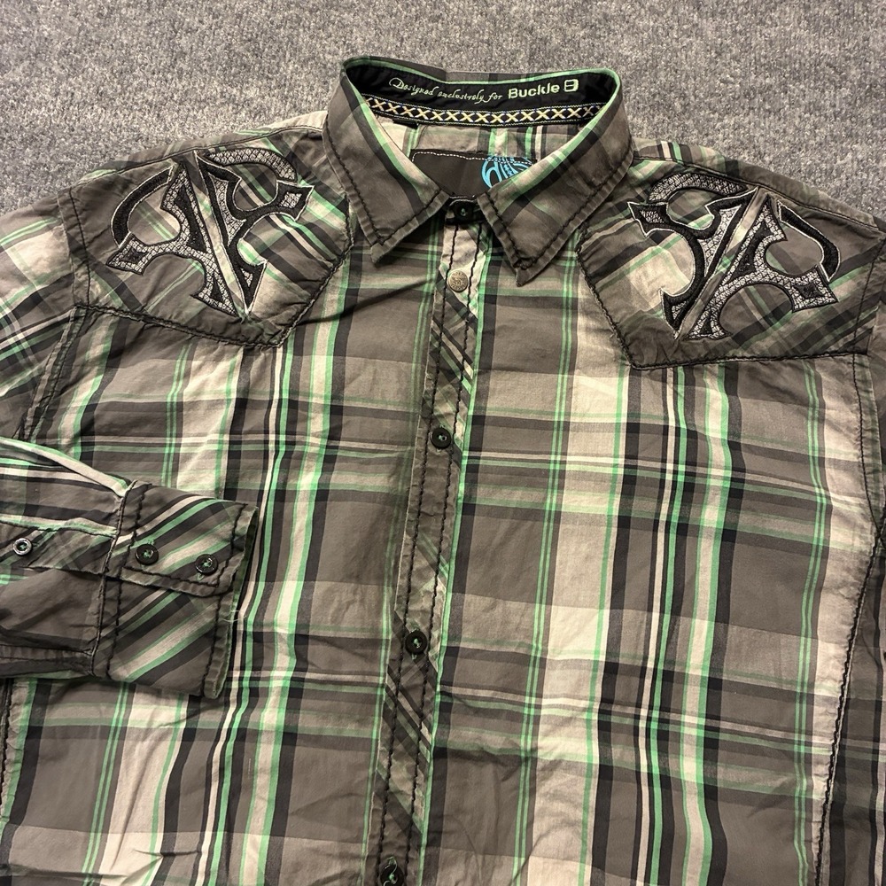 Buckle Roar Gaucho Embroidered Plaid Cowboy Button Shirt Mens 3XL Cotton - Picture 5 of 8